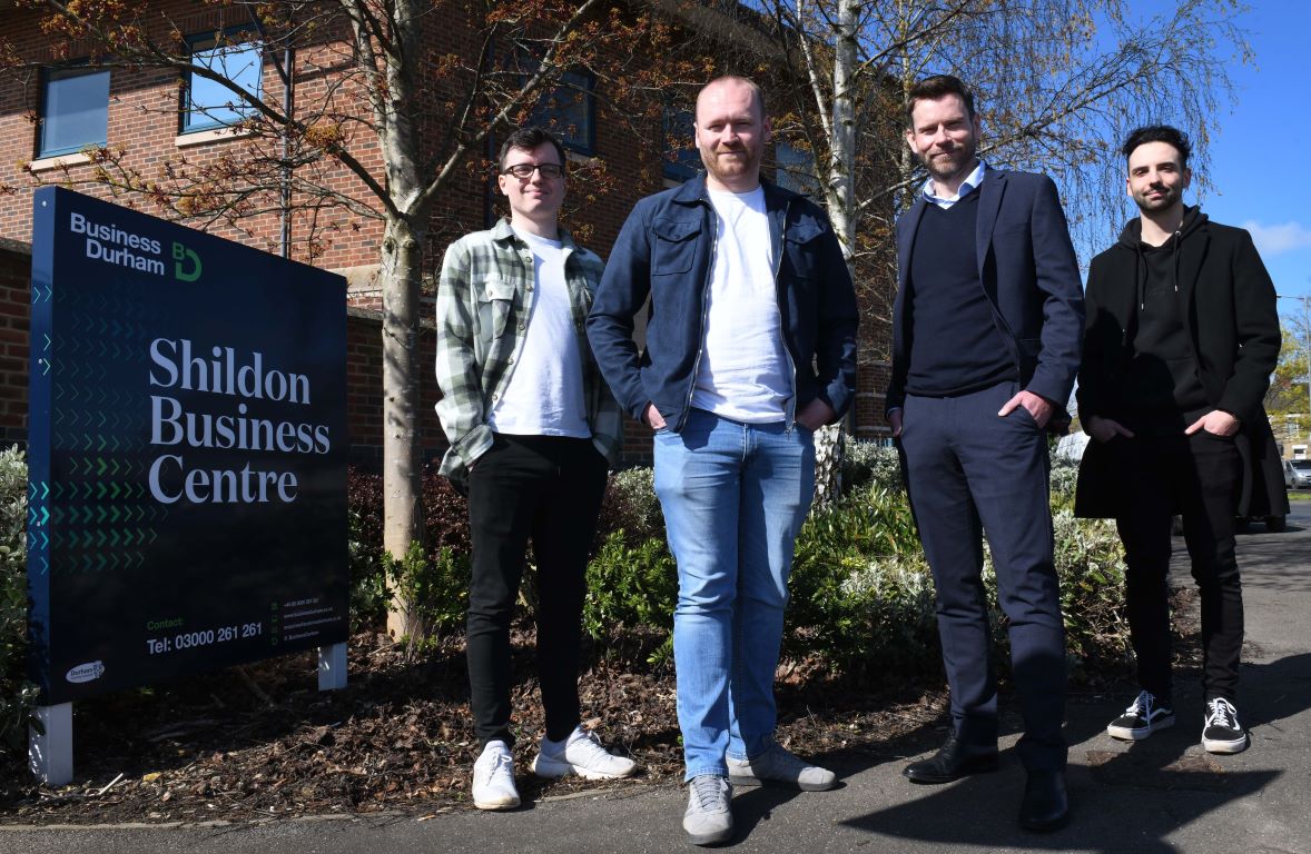 Shane Parkins (centre left) with Jonathan Armitage of NEL Fund Managers (centre right) and Shane’s colleagues Jack Ivison (left) and Victor Stasiak