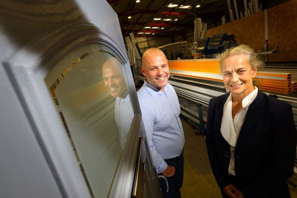 Stephen Allen, Managing Director at NE & C Windows & Doors (left), with Jane Siddle, Senior Investment Executive at NEL Fund Managers (right)