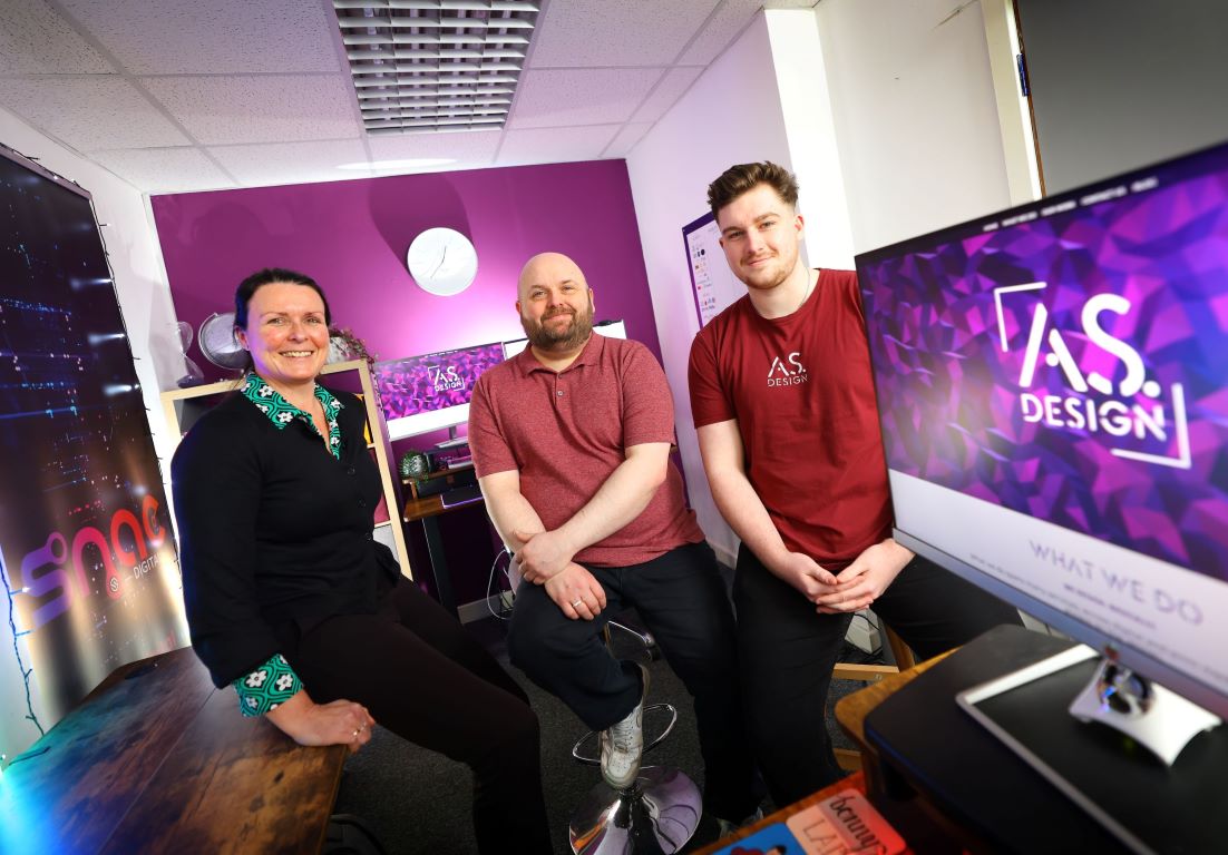 (from left) Susan Snowdon of NEL Fund Managers with Alan Sawyers and Nathan Cockburn of AS Design North East